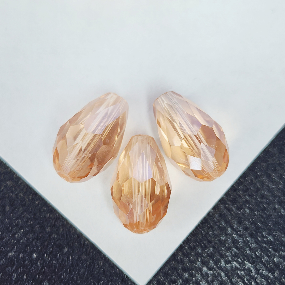 Бусина капля, хрусталь розово - персиковый, р-р 15×10мм, штучно