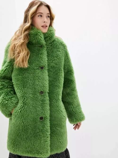 Шуба из шерсти чебурашка тедди экошуба, зеленая, SilverFox