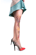 Колготки с принтом в виде колибри у цветов (Размер: S-M-L) (Цвет: бежевый)