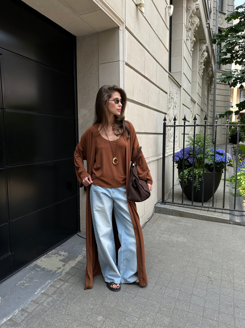 Накидка из трикотажа рыже-коричневая