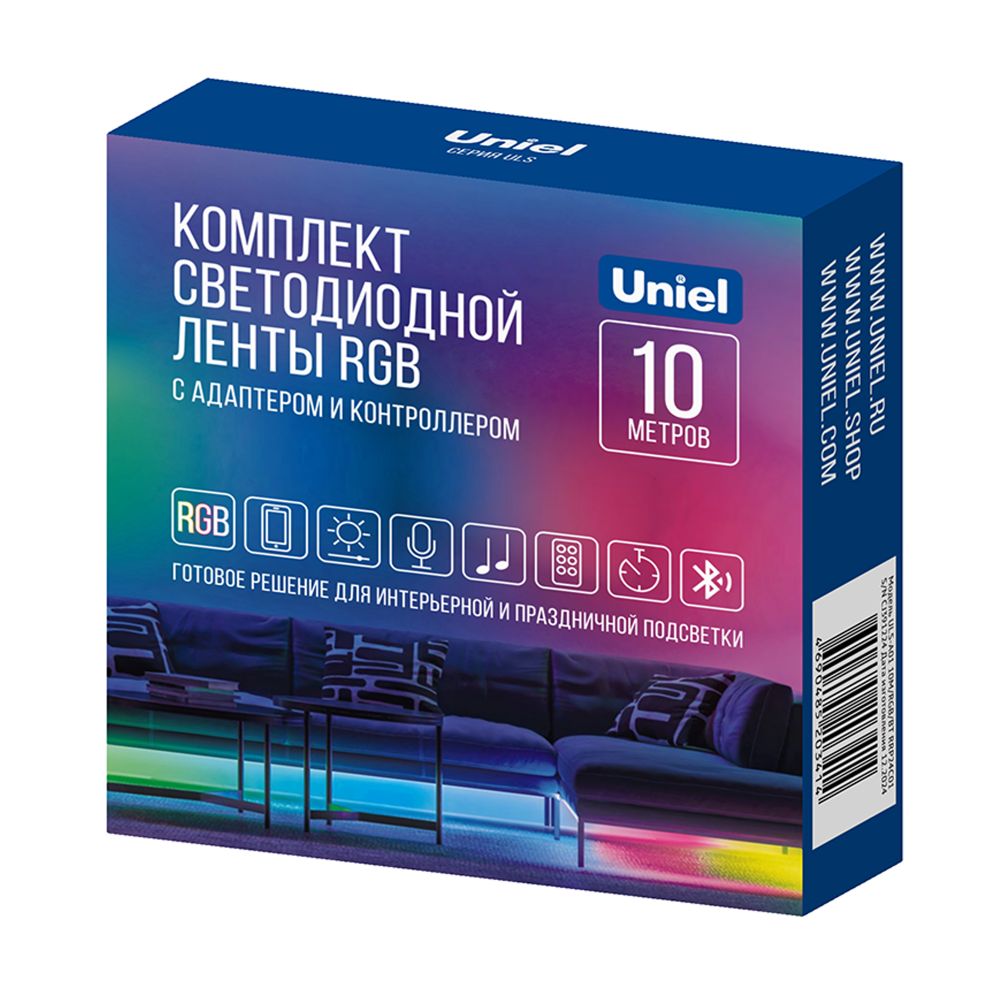 ULS-A01 10M-RGB-BT RRP24C01 Комплект светодиодной ленты c Bluetooth. 10м. RGB свет. Адаптер 24Вт. Контроллер с пультом в-к. TM Uniel