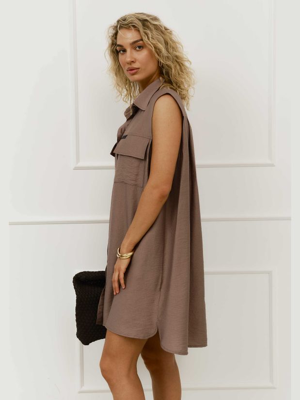 Платье-рубашка с карманами, какао