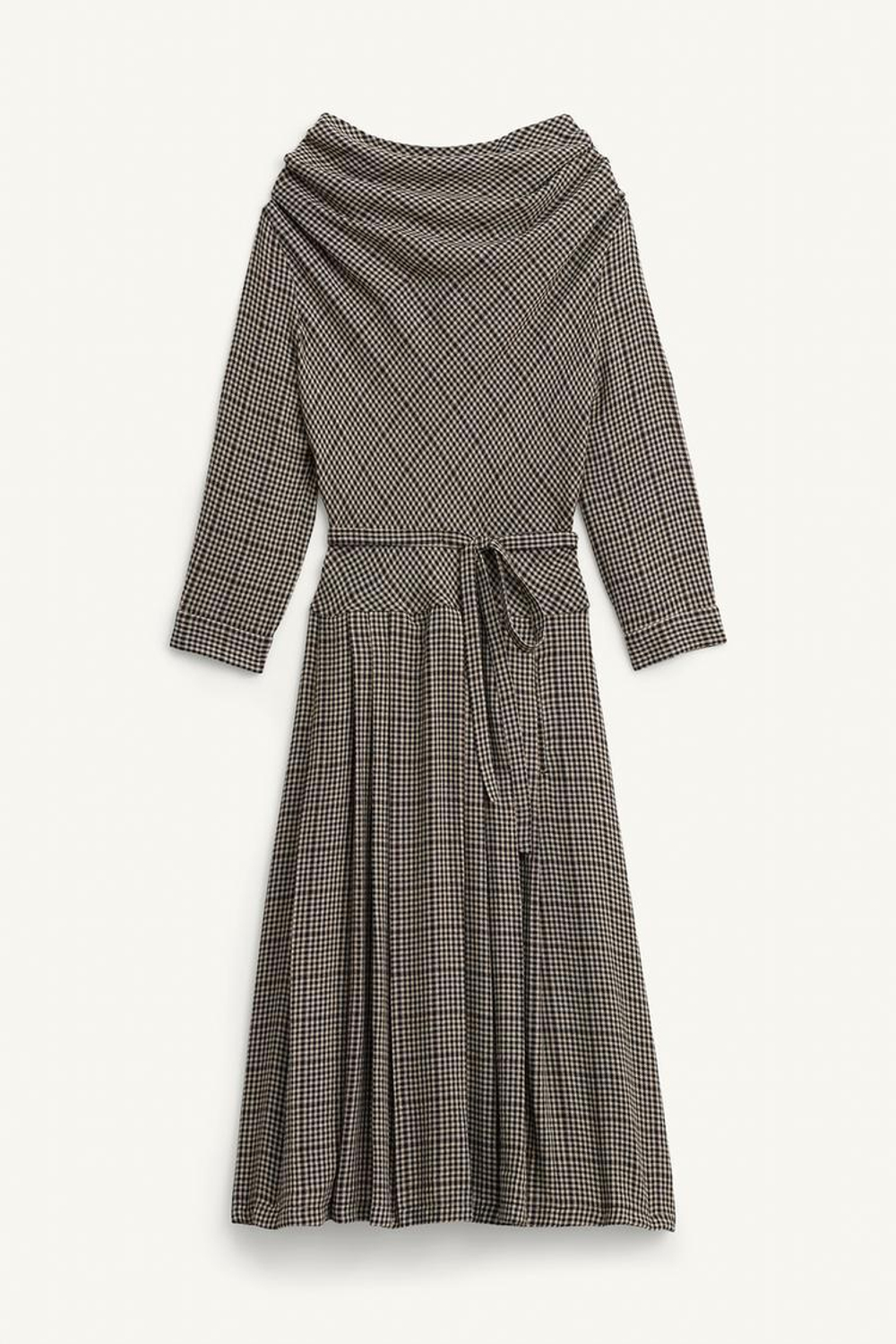 ZARA ПЛАТЬЕ В КЛЕТКУ, ПЕСОЧНЫЙ/ЧЕРНЫЙ