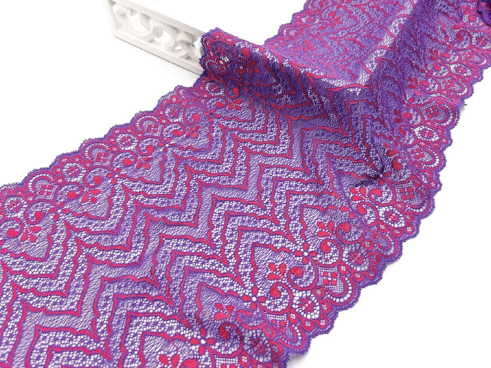 Эластичное кружево, 22см, Италия, сирень и розовый, (Арт: EKI-008), м