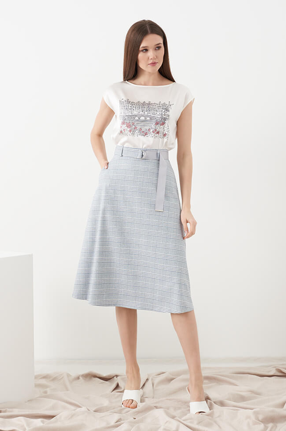 4804 Юбка женская (голубая клетка)