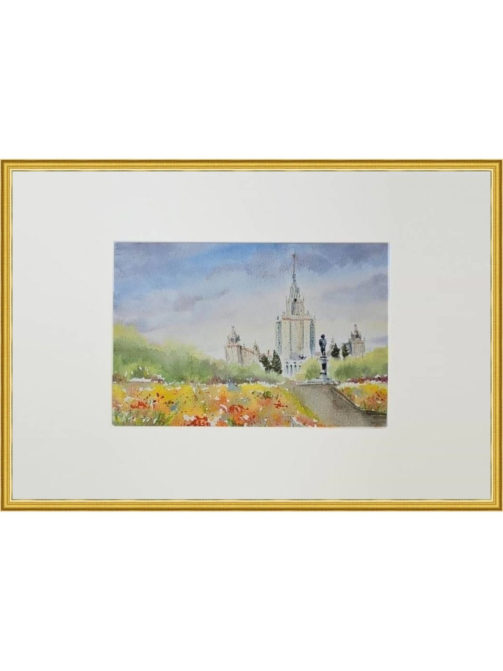 Картина, графика в паспарту 21х30 см на стену для интерьера "МГУ"