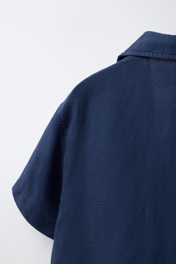 ZARA РУБАШКА ИЗ СМЕСОВОГО ЛЬНА, ИНДИГО