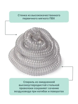 Texonic PVC 40мм 5м. Воздуховод из ПВХ, армированный омедненной стальной спиралью для аспирации и стружкоотсоса