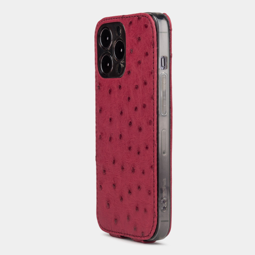 Чехол для iPhone 15 Pro из кожи страуса, цвета фуксии