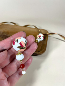 Серьги Цветочное поле, эмаль, агат, сердолик