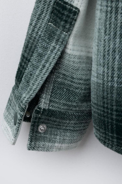 ZARA КУРТКА-РУБАШКА В КЛЕТКУ С ОТСТЕГИВАЮЩИМСЯ ФЛИСОВЫМ КАПЮШОНОМ, ЗЕЛЕНЫЙ