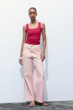 ZARA ТОП ИЗ ПОЛИАМИДА С ШИРОКИМИ БРЕТЕЛЯМИ, ФУКСИЯ