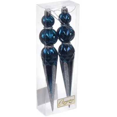 Ёлочные игрушки «Волшебная сосулька» 17,8 см (набор 2 шт), Сапфир/серебро