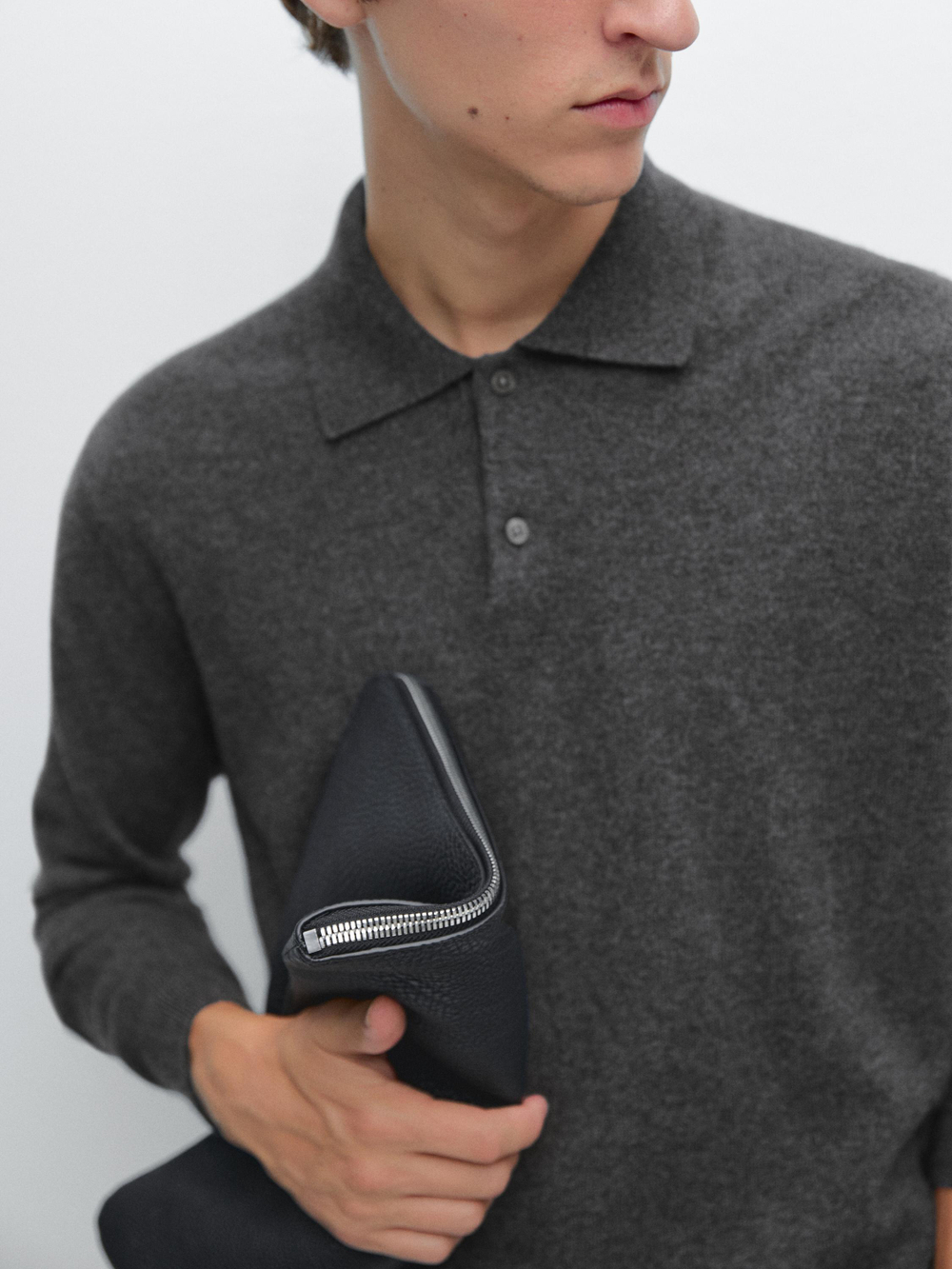 Massimo Dutti Сумка-клатч из кожи наппа, черный