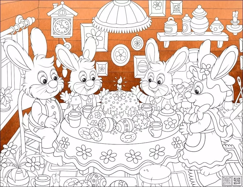 Цифровое панно ID Wall Раскраска в цвете "Чаепитие в семье зайцев"