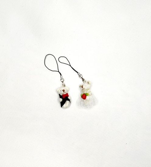 Свадебные игрушки-мишки "Пара жених и невеста", брелок-подвеска мини