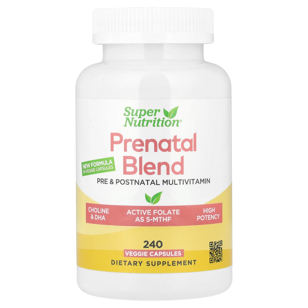 Super Nutrition, мультивитамины для беременных, с суперзеленью, комплексом специй, витамином C, холином и фолатом, 240 растительных капсул
