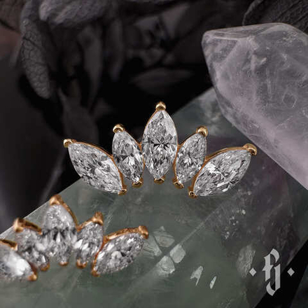 Кластер "Crown Marquise" - Желтое золото - White CZ
