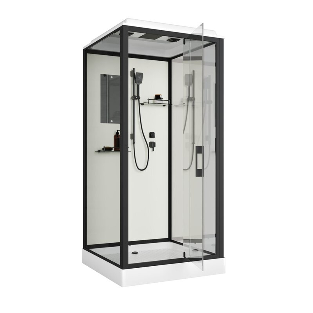 Душевая кабина Niagara Standart ST90/15Q/BL (90х90х215) квадрат,поддон 15см,распашная,проф.черный,3 места