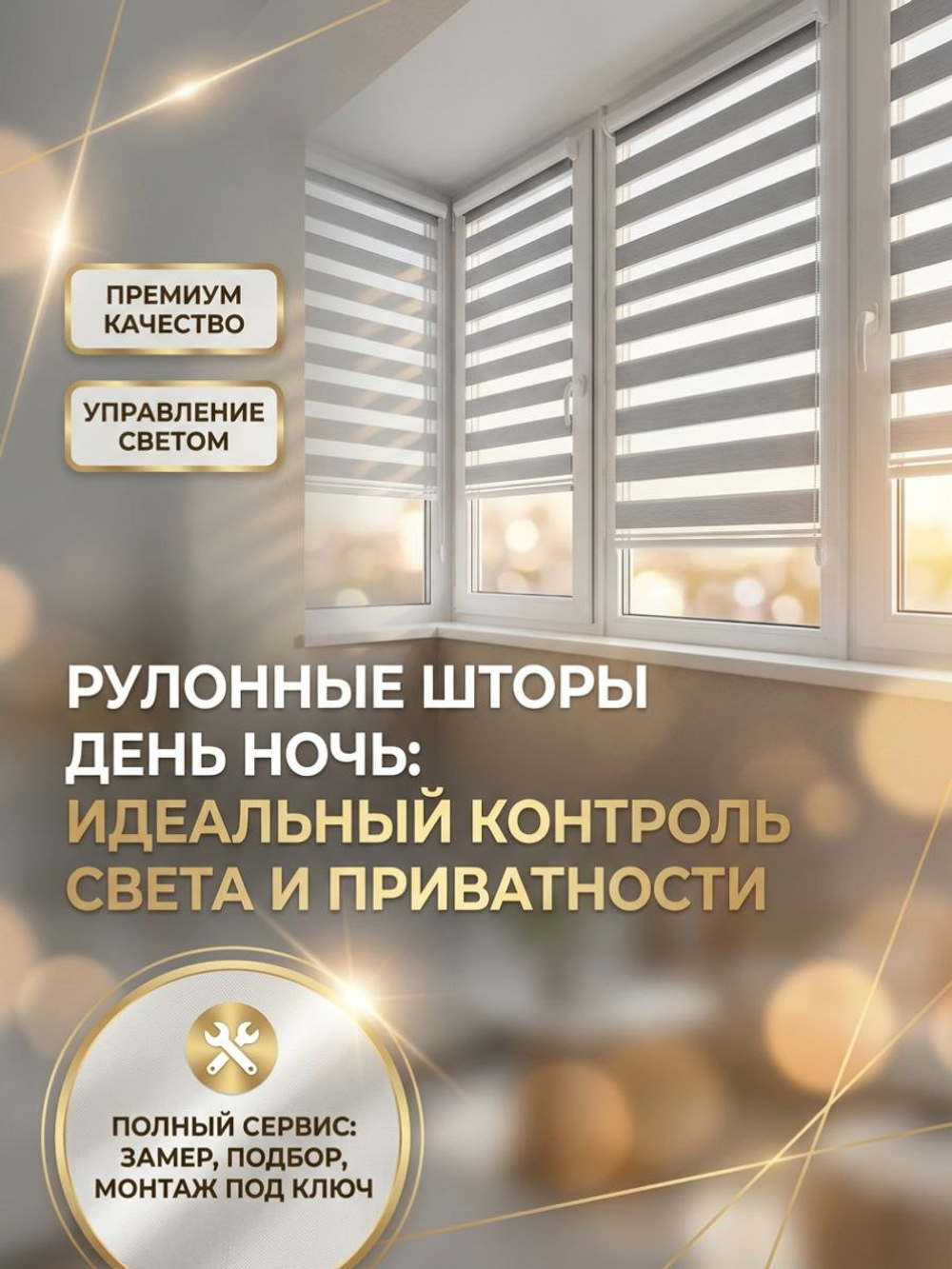 Рулонные шторы день-ночь кассетные с направляющими