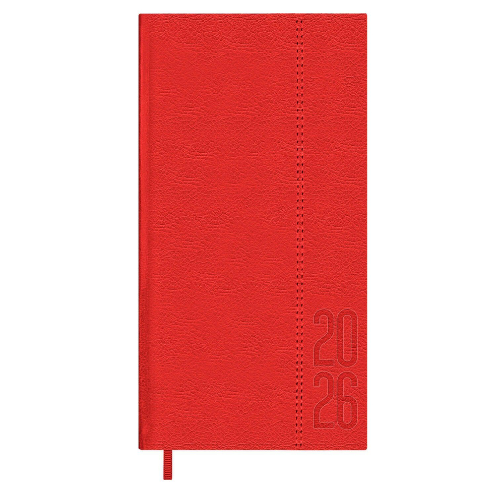 Еженедельник дат. 2026г, 87*166мм  64л., кожзам., тв.пер. "Наппа красный" ляссе
