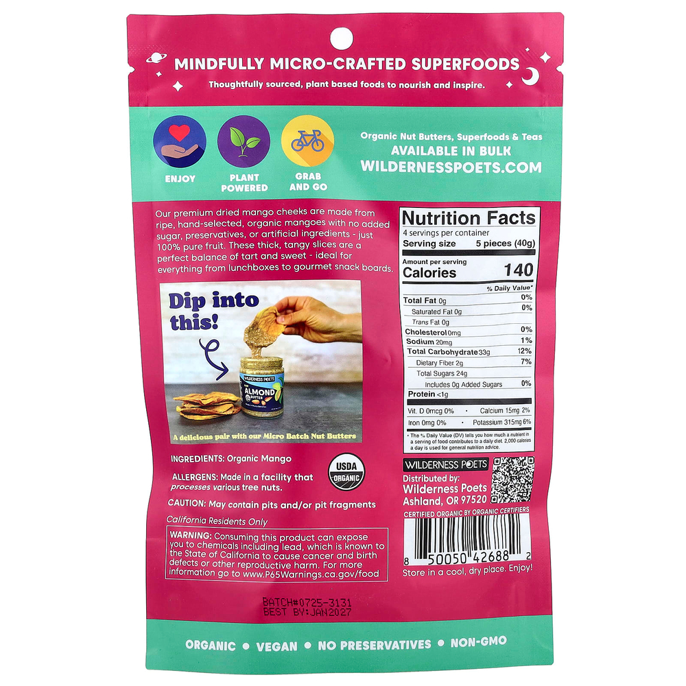 Wilderness Poets, сушеные щеки манго, 170 г (6 унций)
