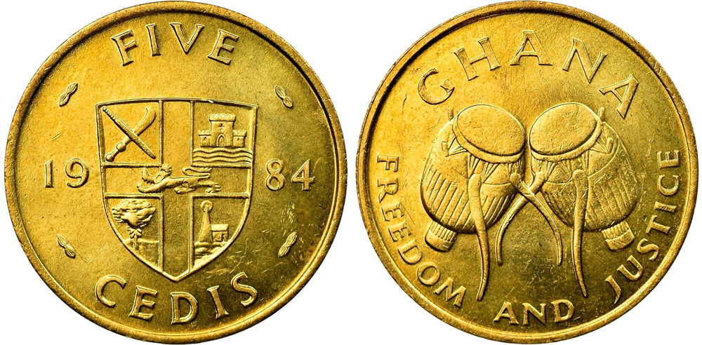 Гана 5 седи, 1984 Барабаны UNC