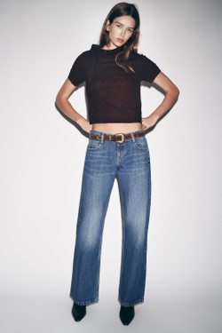 ZARA ТРИКОТАЖНЫЙ ТОП С ЗАВЯЗКАМИ, ГРАНАТОВЫЙ