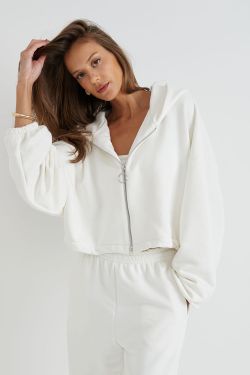 Укороченное худи на молнии кремового цвета