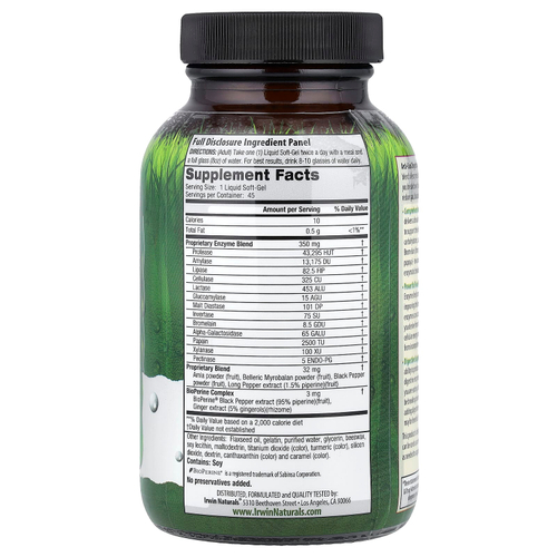 Irwin Naturals, Anti-Gas Digestive Enzymes™, 45 капсул с жидкостью