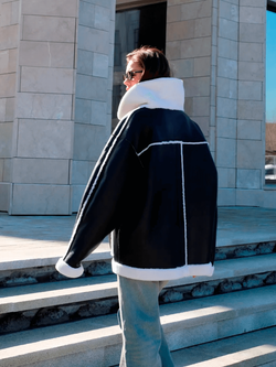 Дубленка из натуральной шерсти, черная, SilverFox