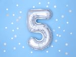 Шар с клапаном (16"/41 см) Мини-цифра, 5, Серебро