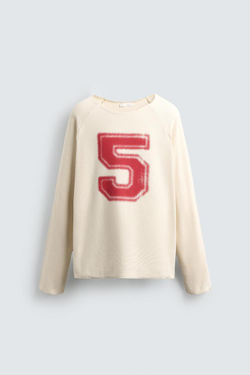 ZARA ФУТБОЛКА В КЛЕТКУ С ПРИНТОМ, ЖЕЛТОВАТО-БЕЛЫЙ