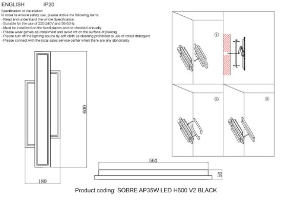 Бра Crystal Lux Sobre Ap35W Led H600 V2 Black