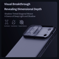 Чехол серого цвета (Transparent black) на iPhone 17 Pro Max, серия CamShield Pro (обновленная двойная защитная шторка для камеры) от Nillkin