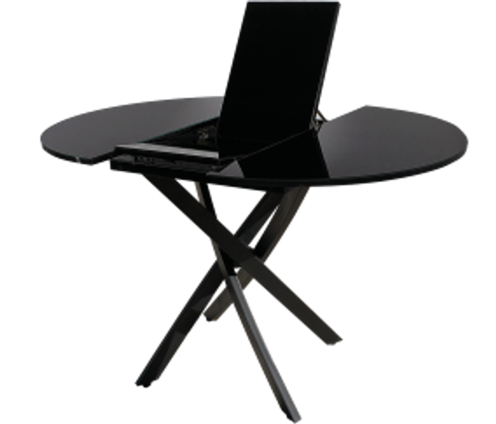 Стол Lerosco-05 (D900+ вставка бабочка 320мм) мрамор марквина синий,  кромка чер, царги венге,черный