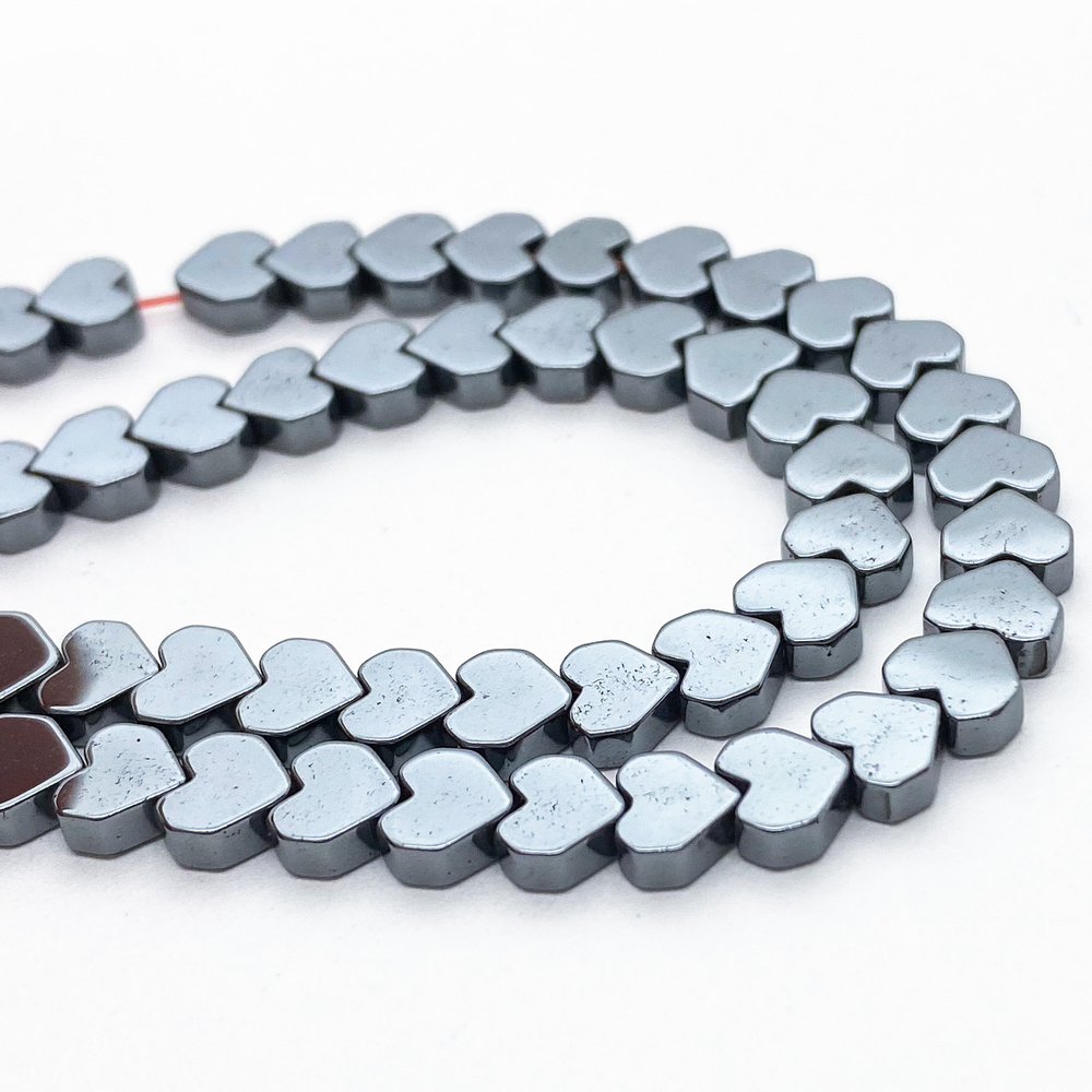 Гематит Сердце бусины (имитация), цвет черный, размер около 5,5*6 мм, цена за 35-36 шт (1/2 нити)