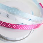 Лента атласная (1 см*22,85 м) Горошек, Ярко-розовый, 1 шт.