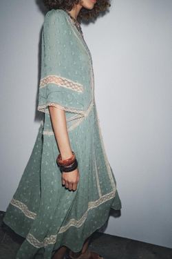 ZARA РОМАНТИЧНОЕ ПЛАТЬЕ МИДИ — ZW COLLECTION, ПУДРОВО-СИНИЙ