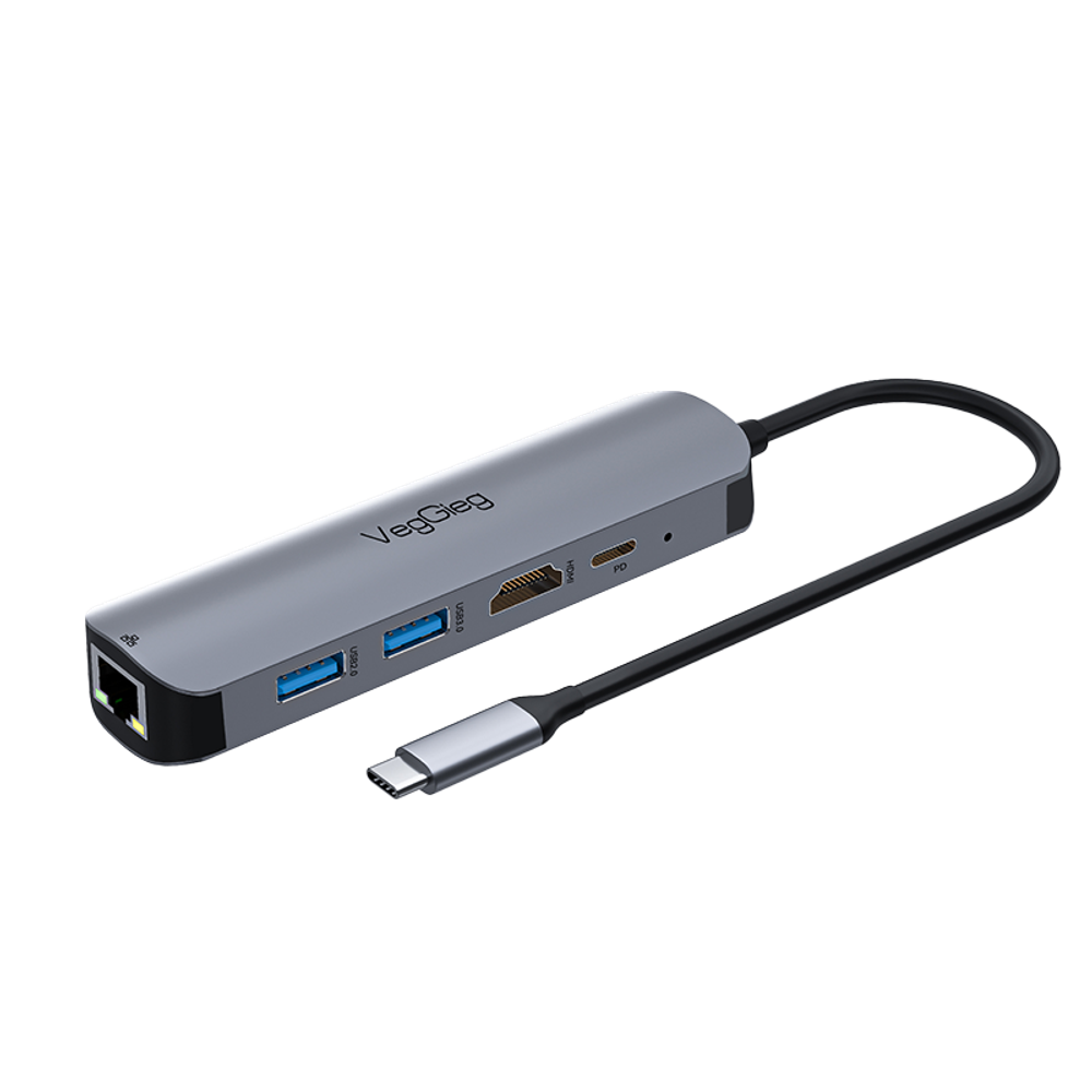 Type-C хаб VegGieg: HDMI + USB 3.0 + PD | Алюминиевый корпус | Без драйверов