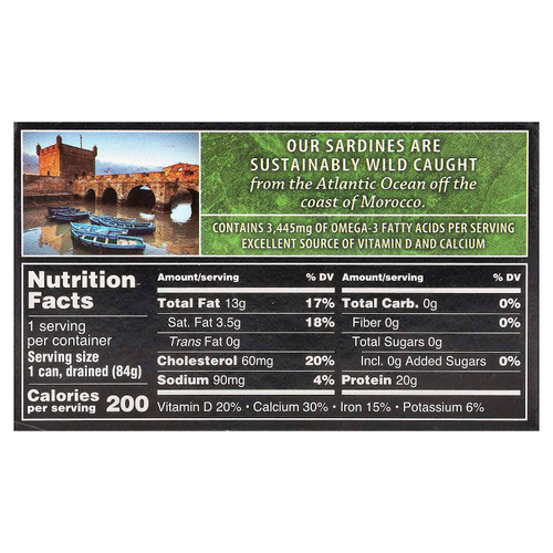 Crown Prince Natural, сардины дикого улова, в масле, 120 г (4,25 унции)