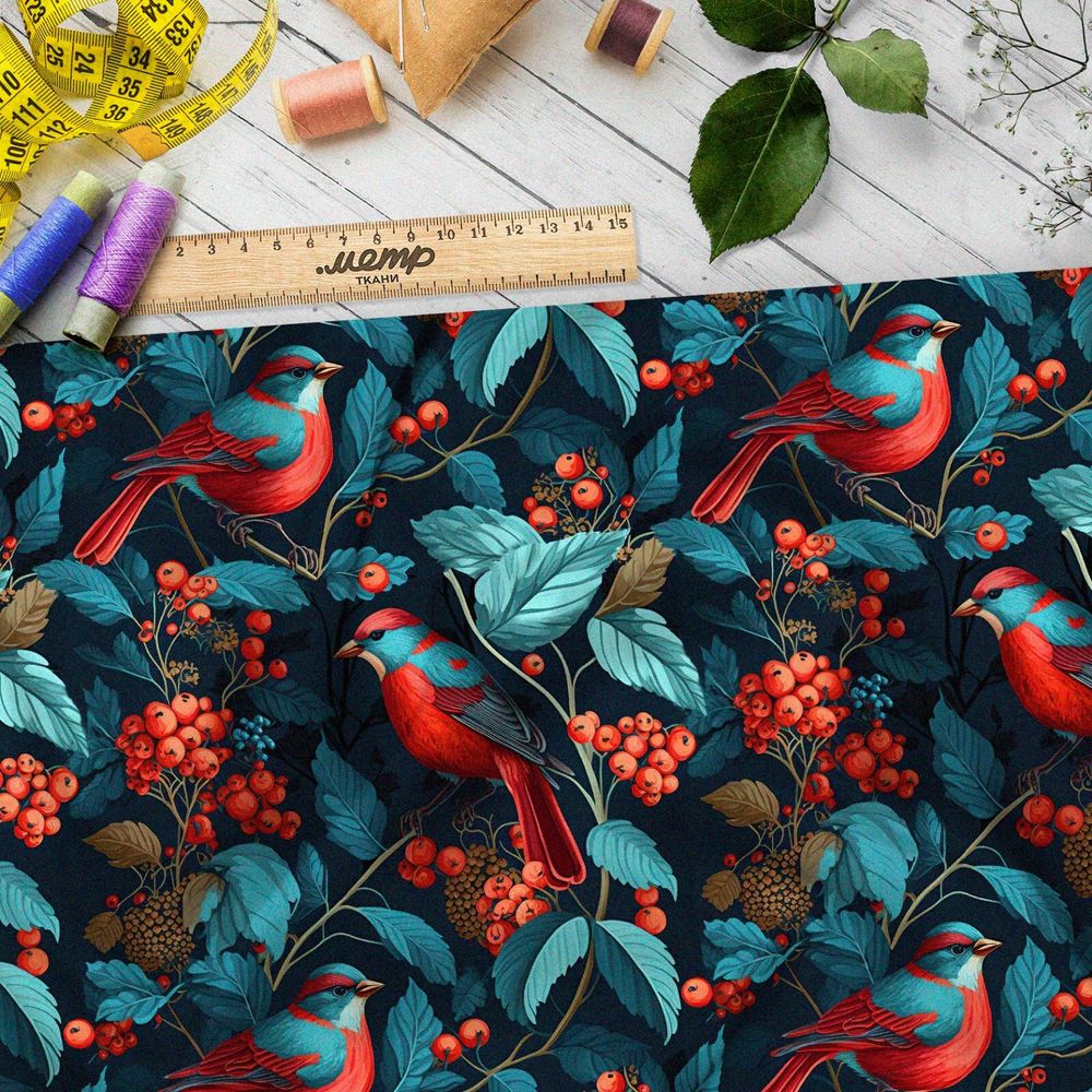 Ткань ниагара райские птицы с рябиной