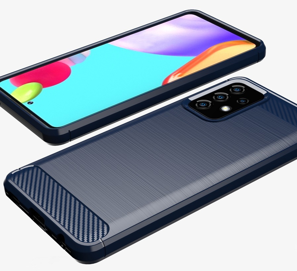 Чехол темно-синего цвета для Samsung Galaxy A52 с 2021 года, серия Carbon (в стиле карбон) от Caseport