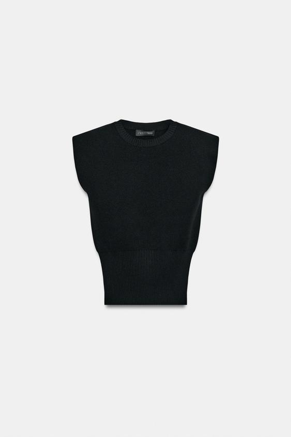 ZARA ТРИКОТАЖНЫЙ ТОП С ПОДПЛЕЧНИКАМИ, ЧЕРНЫЙ