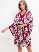 Эффектный комплект: халатик в цветочек и сорочка (Размер: M) (Цвет: бордовый)