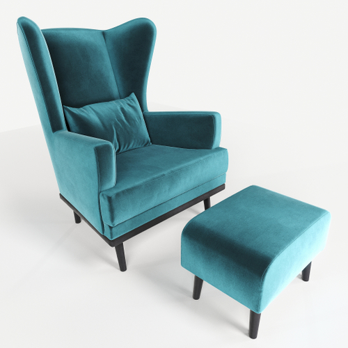Комплект кресла и пуфа Фантазёр велюр Z-12 (Азур) на высоких ножках, для отдыха и чтения книг. В гостиную, балкон, спальню и переговорную комнату.