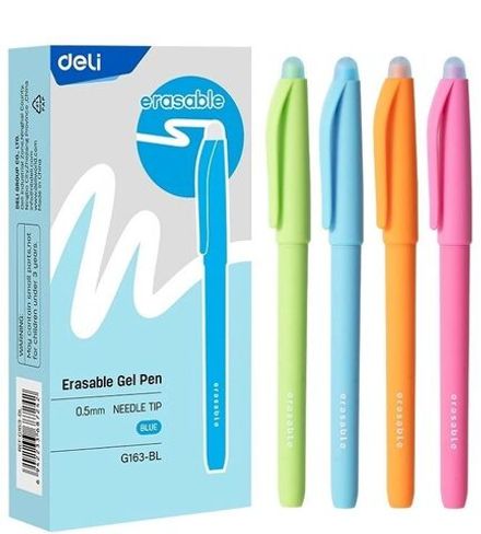 Ручка гелевая стираемая Deli EG163-BL, синяя, игла, 0,5мм, софт-тач