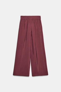 ZARA ШИРОКИЕ БРЮКИ С ЭЛАСТИЧНЫМ ПОЯСОМ, ТЕМНЫЙ ЧЕРЕПИЧНЫЙ