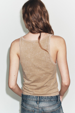 ZARA ФУТБОЛКА В СТИЛЕ РУСТИК НА БРЕТЕЛЯХ, ПЕСОЧНЫЙ/КОРИЧНЕВЫЙ