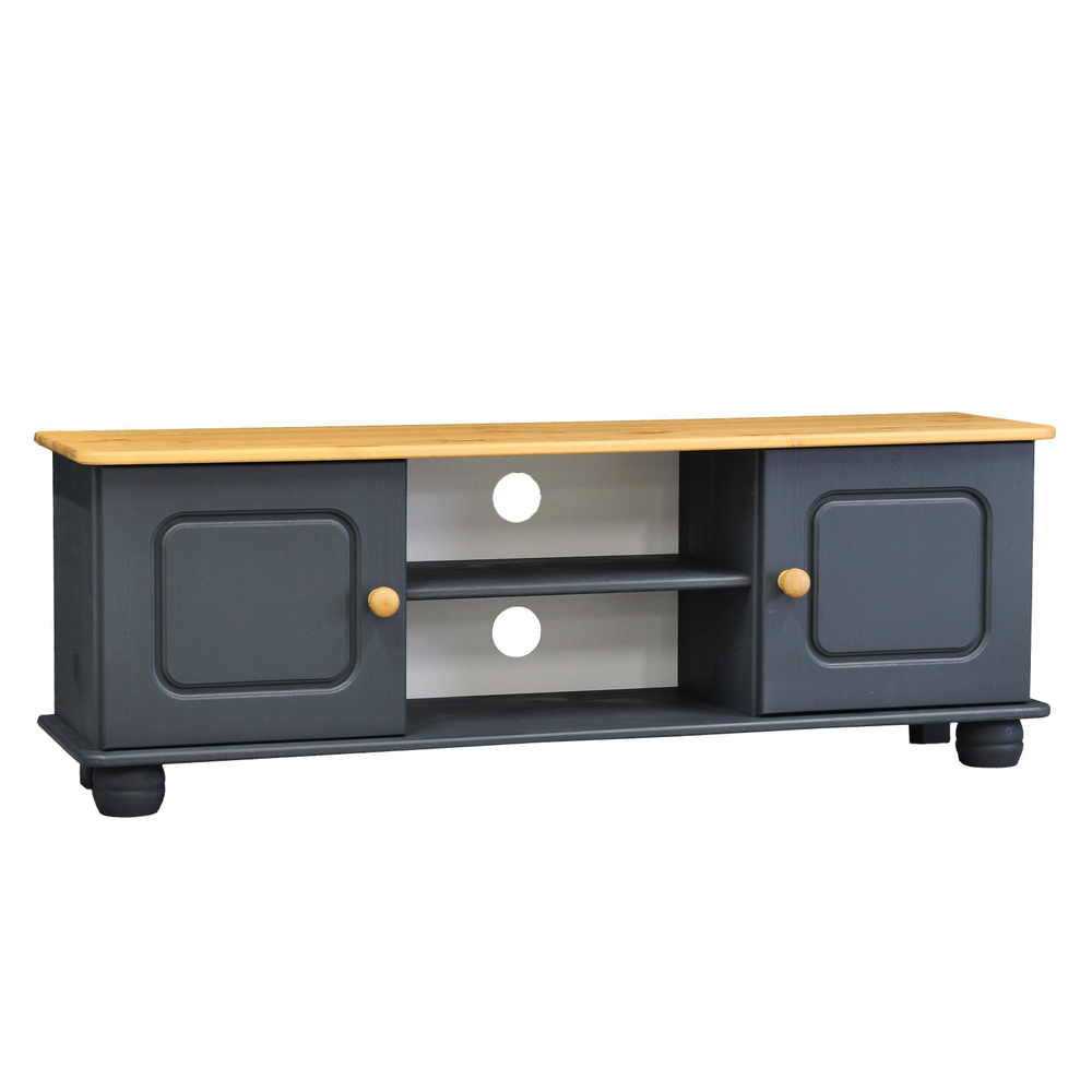 Dipriz Тумба под телевизор 2 двери 115х29х40 Хаба из массива сосны, серый/антик